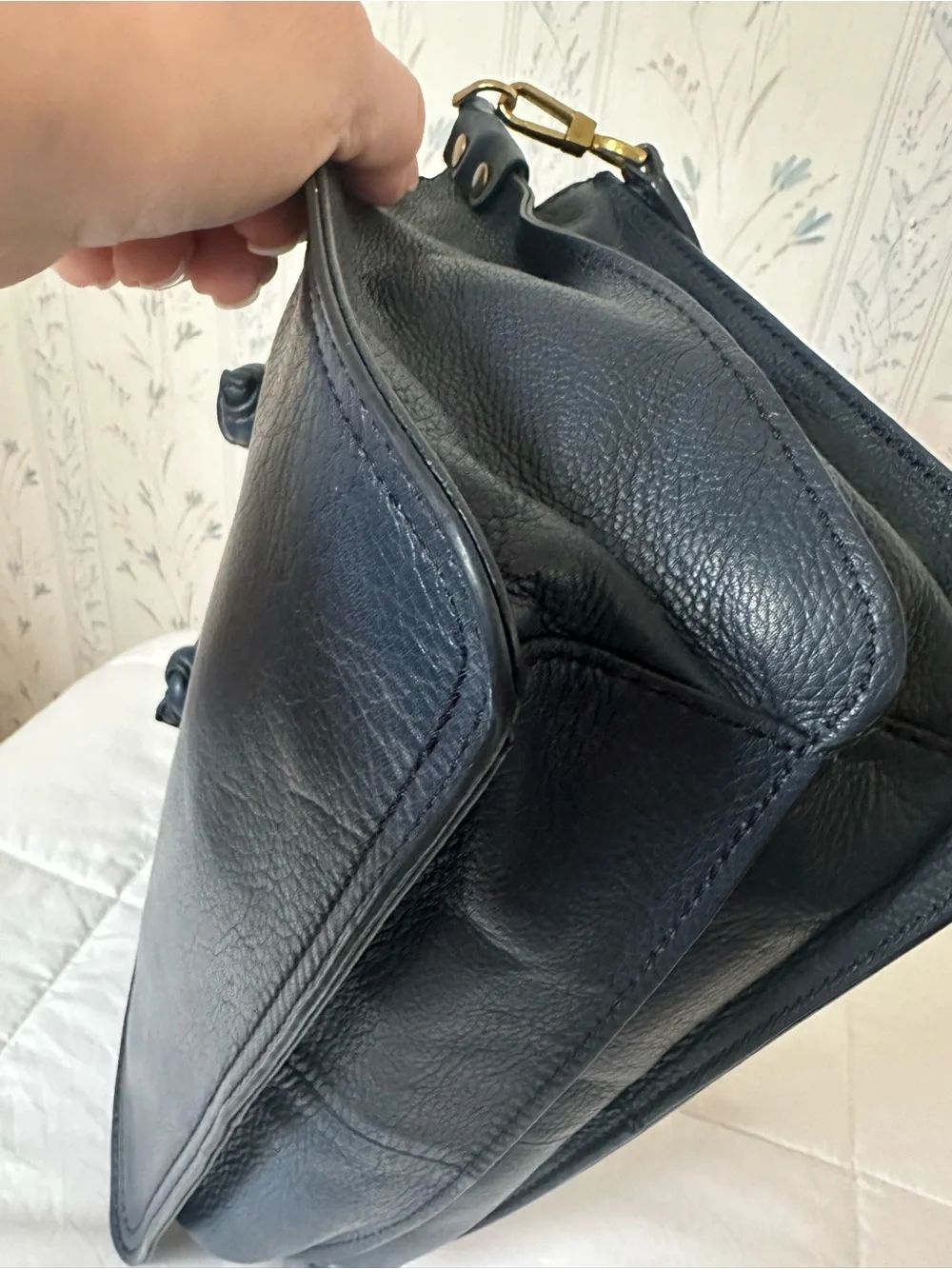 Fossil Navy, Gray & Coral Leather Satchel